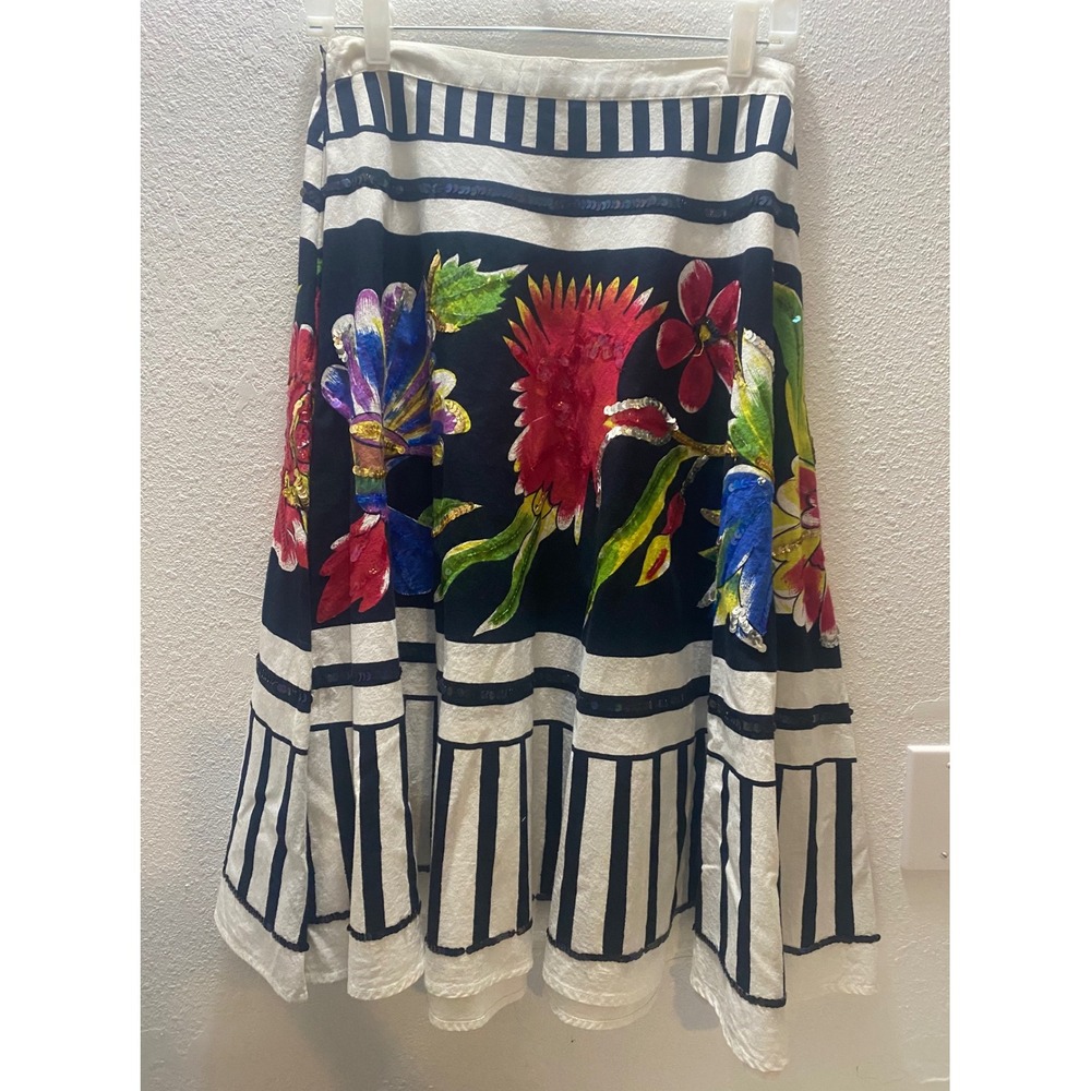 Vintage Bernardo Floral Striped Midi Skirt Women Size‎ 6 Colorful  Sequins
